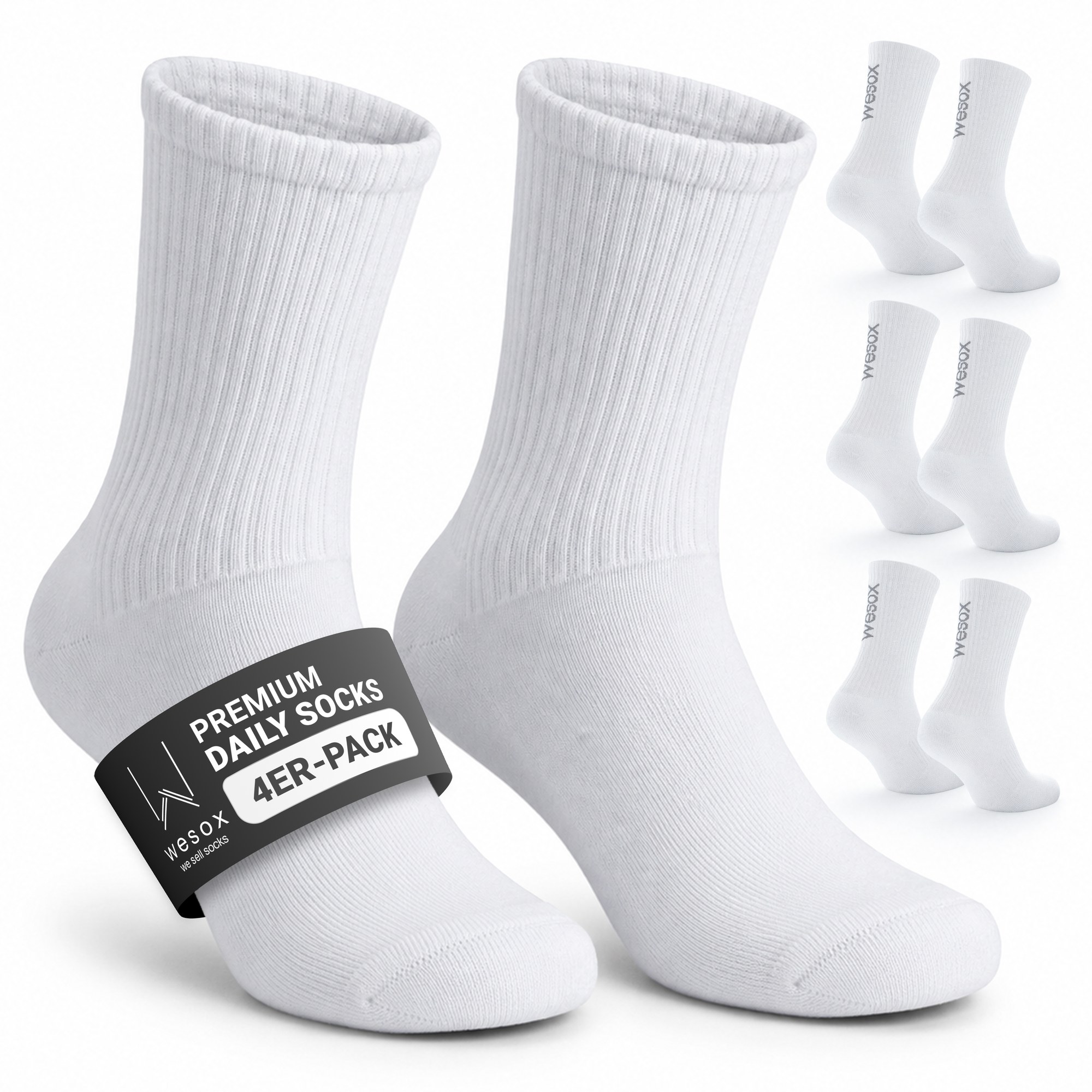 Vier Paar weiße wesox Premium Daily Socks als 4er-Pack